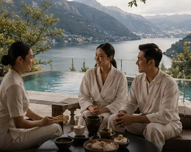 A spa treatment room set for a wellness retreat